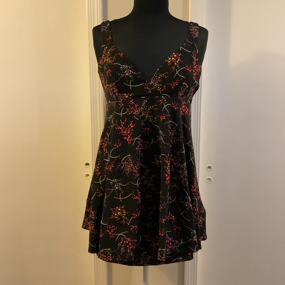 Charles Henry Dresses & Skirts - ☀️Charles Henry Cocktail Dress Black Floral Plunging Neckline Fit & Flare Size S